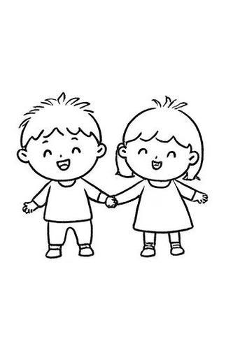 小朋友手拉手简笔画图片