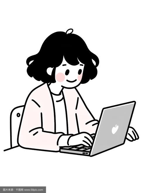 简约插图配图在办公室里用笔记本电脑工作的人线条艺术线条绘画