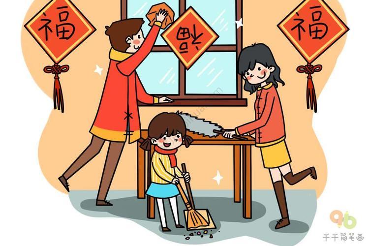 春节扫房子简笔画