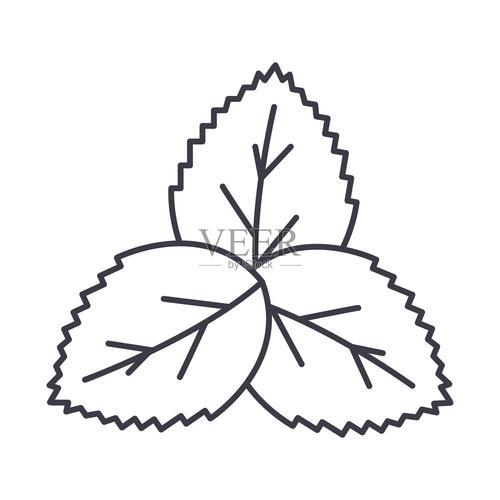 薄荷绿色沙拉矢量线图标标志插图的背景可编辑的笔触设计元素图片