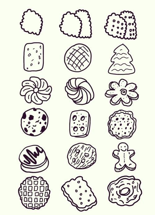 黑白简笔画饼干探秘