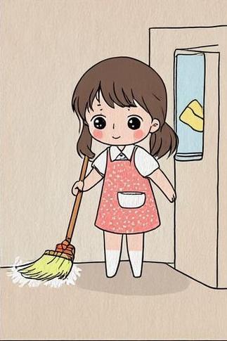 小女孩扫地简笔画来啦