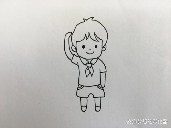 马克笔敬礼小男孩简笔画