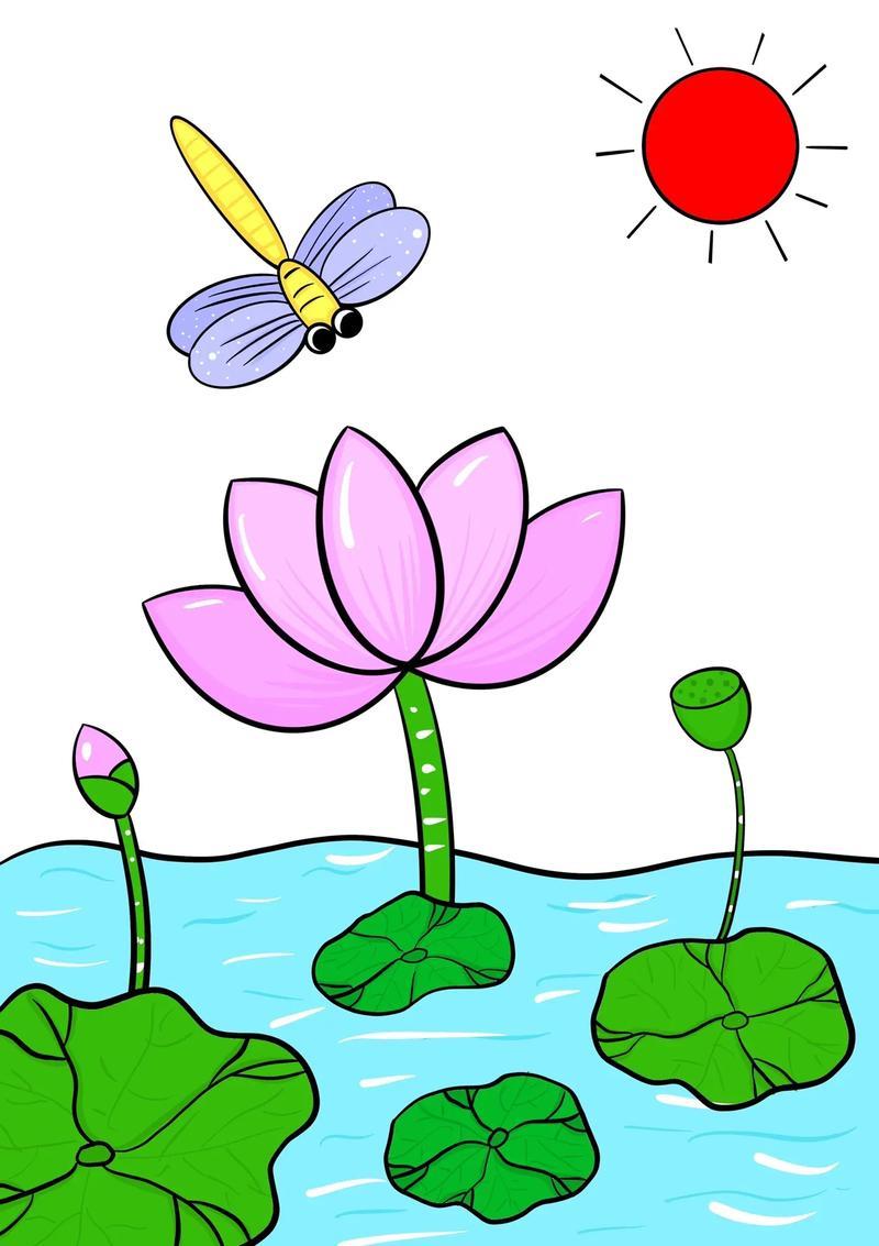 夏天荷花简笔画儿童创意美术荷花创意简笔画教程小学生创抖音