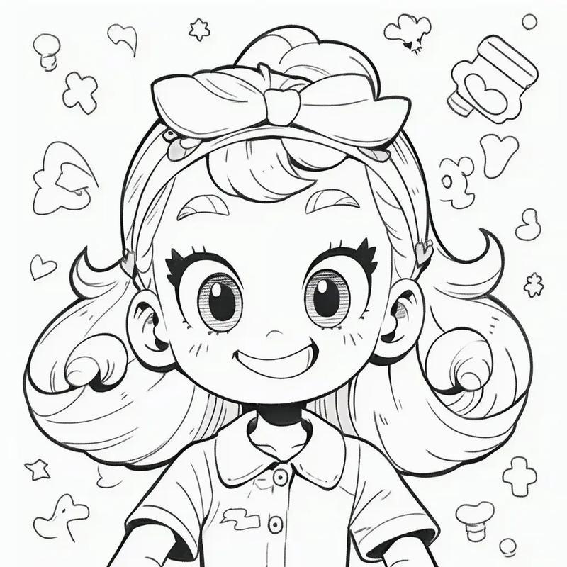 儿童涂色画小女孩填色画可打印简笔填色线稿有可爱的抖音