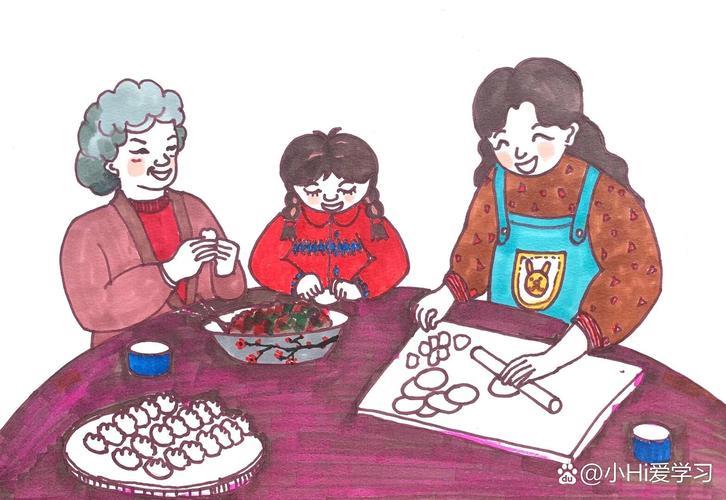 卡通画包饺子