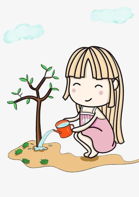 幼儿给小树浇水简笔画