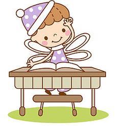 卡通坐在课桌上看书的人物