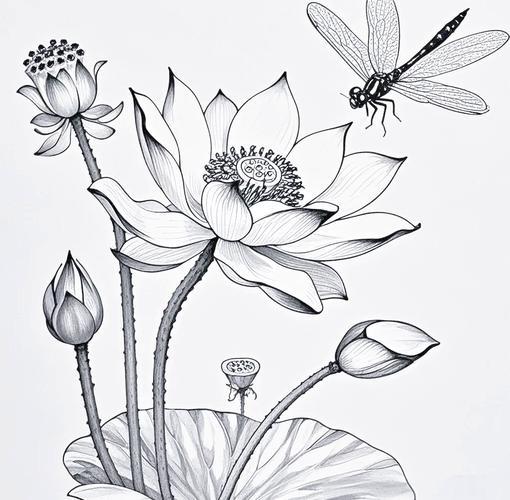 荷花与蜻蜓的线描绘画技巧详解