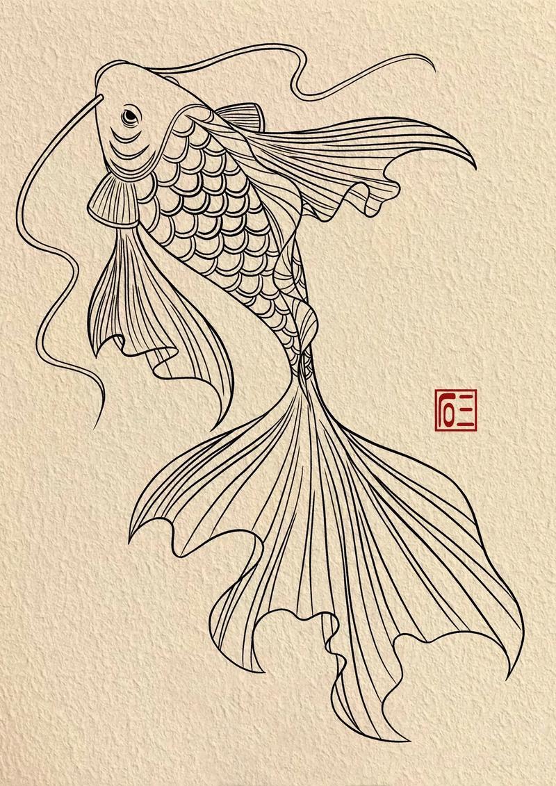 锦鲤国风简笔画绘画过程手抖音