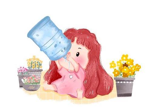 花栀子插画坐着喝水的女孩子