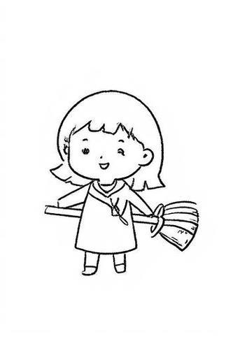 扫地的小女孩简笔画