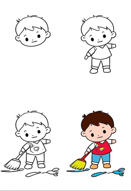 儿童扫地简笔画
