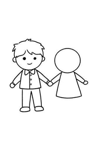 男孩女孩手拉手简笔画