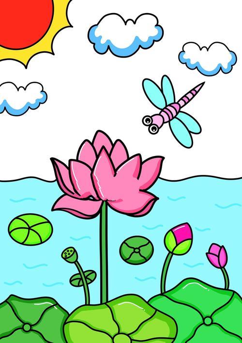 荷花创意画简笔画儿童画蜻蜓