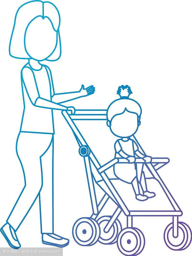 母亲和一个小女孩在推车里