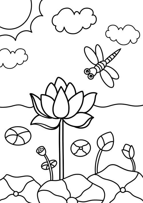 荷花创意画简笔画儿童画蜻蜓