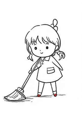 小女孩扫地简笔画