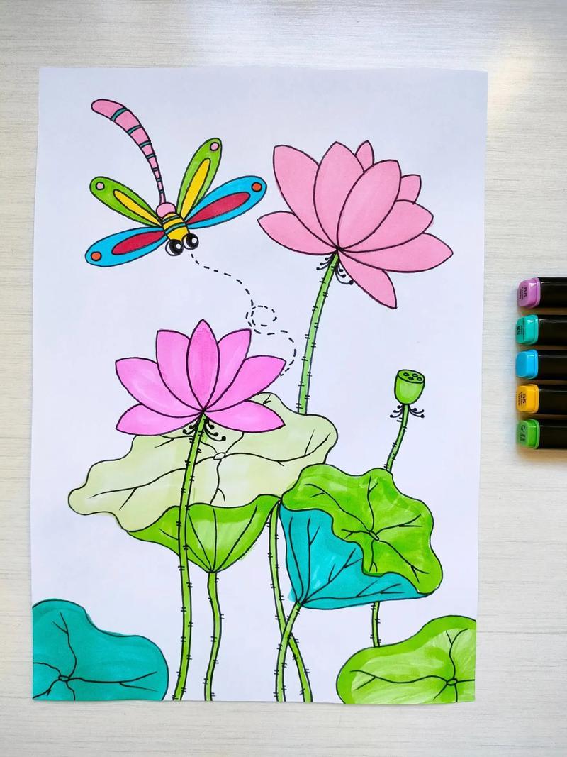 荷塘里的蜻蜓创意儿童画