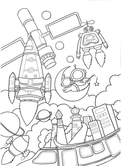 航天航空科幻科技主题的黑白线稿创作指南