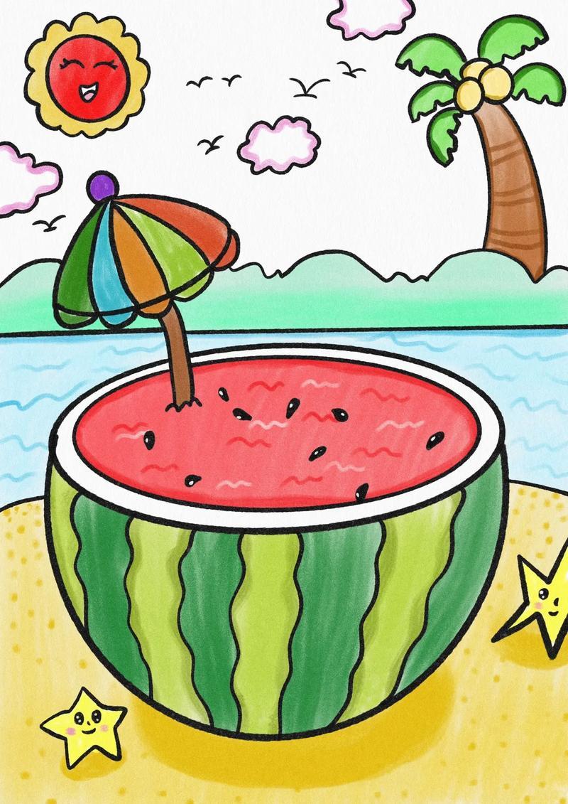 简笔画夏天到了画个西瓜解解渴六一儿童节抖音