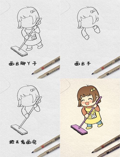 简笔画劳动女孩教程