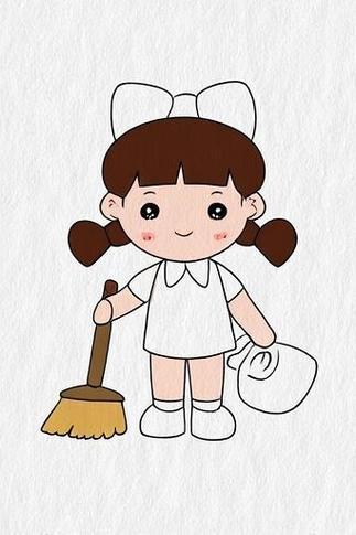 小女孩扫地简笔画