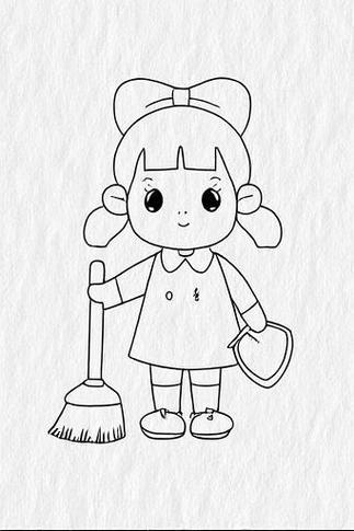 小女孩扫地简笔画