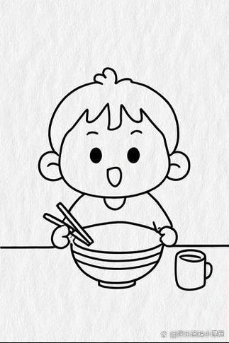 幼儿园小朋友吃饭简笔画
