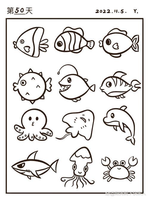 最近画的小鱼海底生物小鱼简笔画合辑