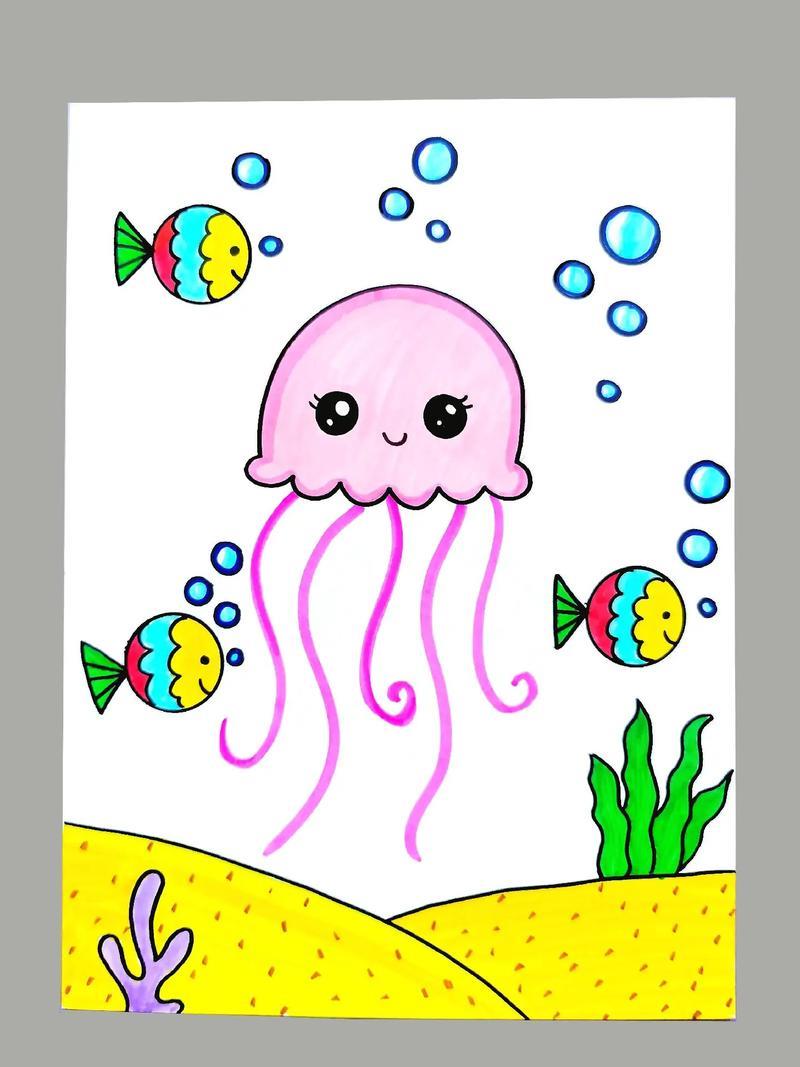 海底世界简笔画带颜色简单又漂亮抖音