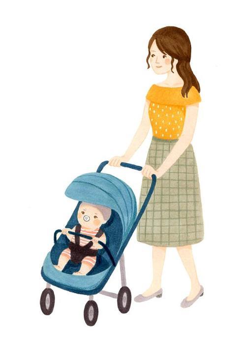 推着婴儿车的妈妈元素下载