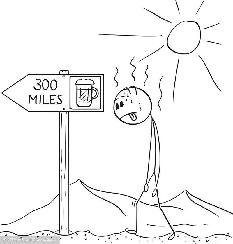 卡通人物口渴地穿过沙漠