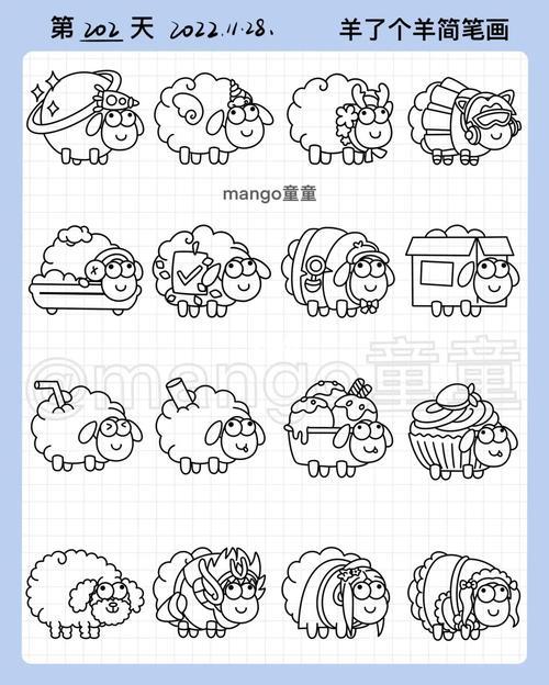 控笔训练第202天羊了个羊简笔画皮肤素材