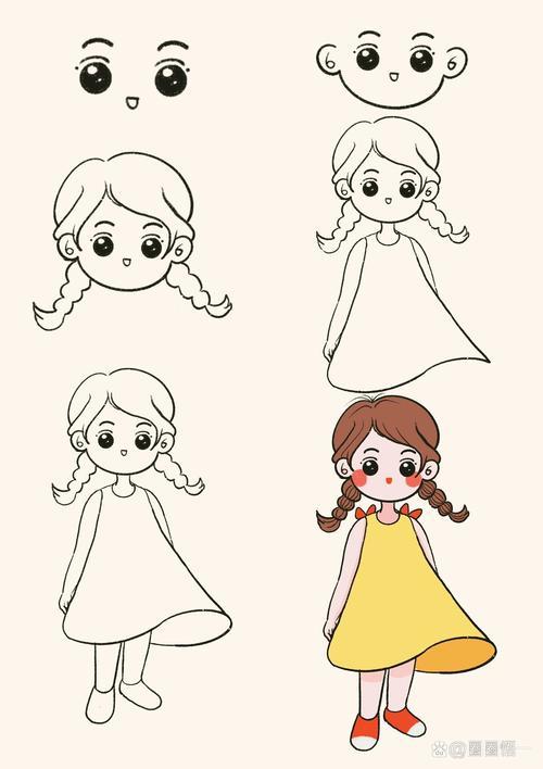 67小女孩小女孩画法简笔插画